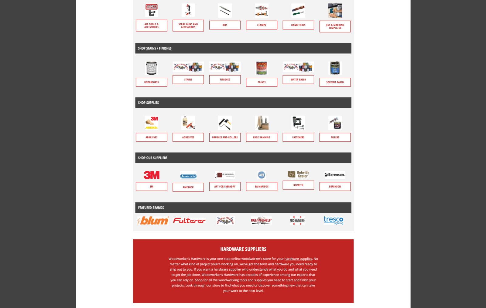 Woodworkers Hardware website middle